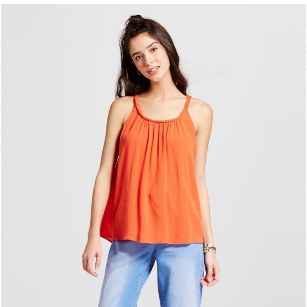 NWT Mossimo Tank Top XS Orange Braided Straps Rayon Boho